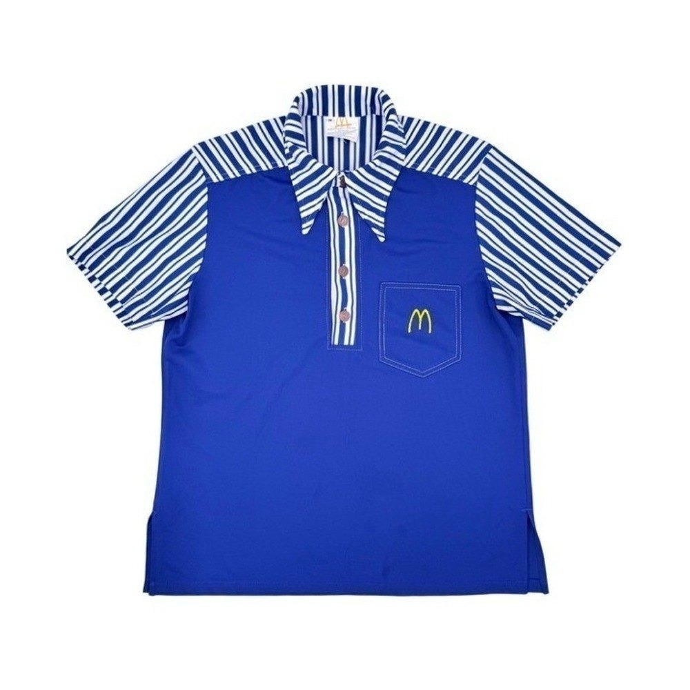 Vintage 1976 McDonald's Employee Uniform Shirt Stan Herman Blue Stripe M